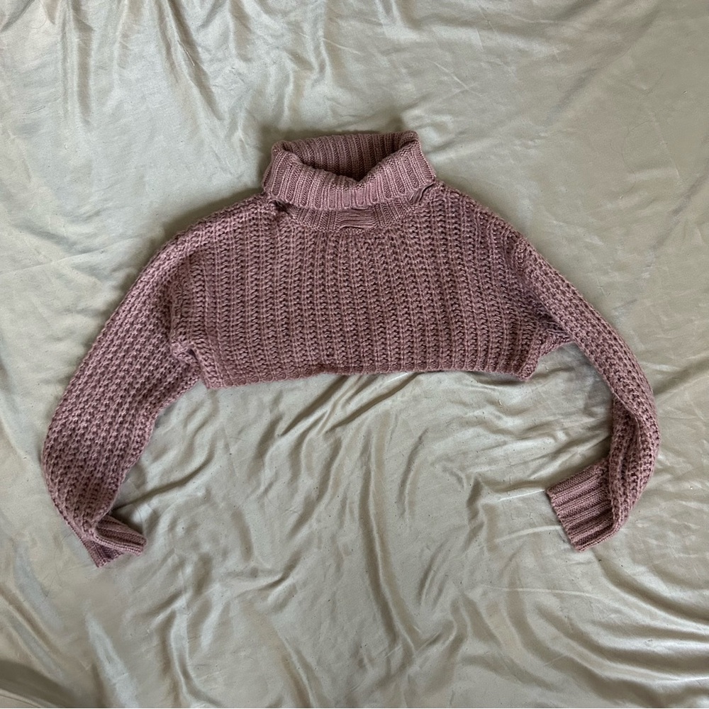 Pink Knit Super Cropped Turtle Neck